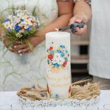 Võhma Valgusevabriku käsitsi valatud pulmaküünal maalitud pruudikimbu lilledega