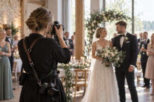 Pulmafotograaf jäädvustab noorpaari ja külalisi