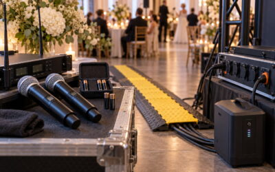 Mikrofonid, varupatareid ja kaitstud elektrikaablid pulmas