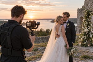 Videograaf filmib noorpaari päikeseloojangu ajal